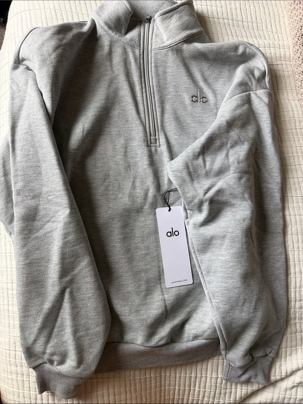 ALO Yoga Light Heather Gray Zip-Up Pullover- unisex